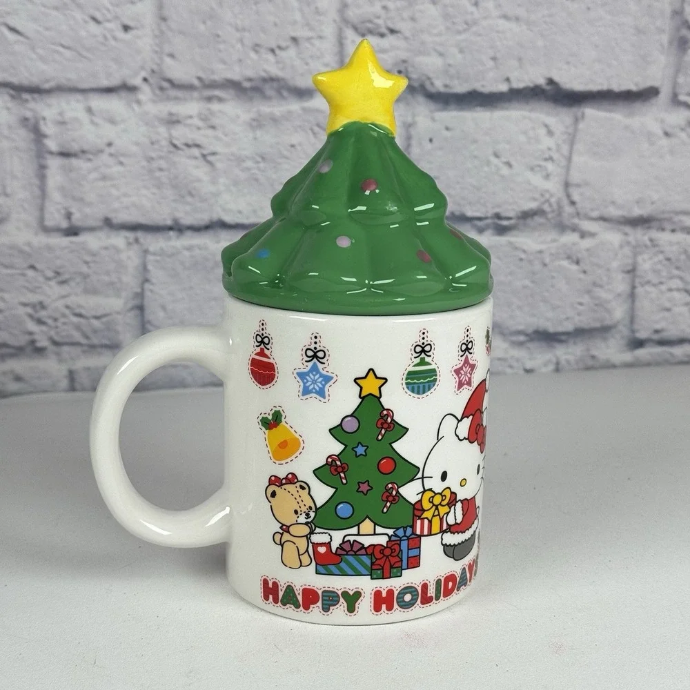 Hello Kitty Happy Holidays Ceramic Coffee Tea Cup Mug With 3D Christmas Tree Lid